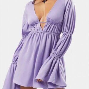 WeWoreWhat Tiered Sleeve Tie Back Satin Mini Dress!